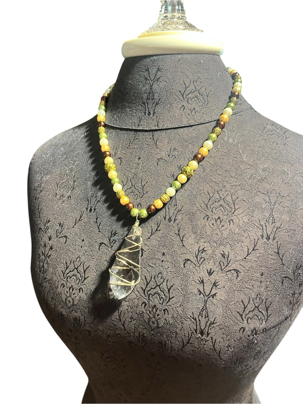 Vintage Hand Wrapped Crystal Pendant Beaded Necklace